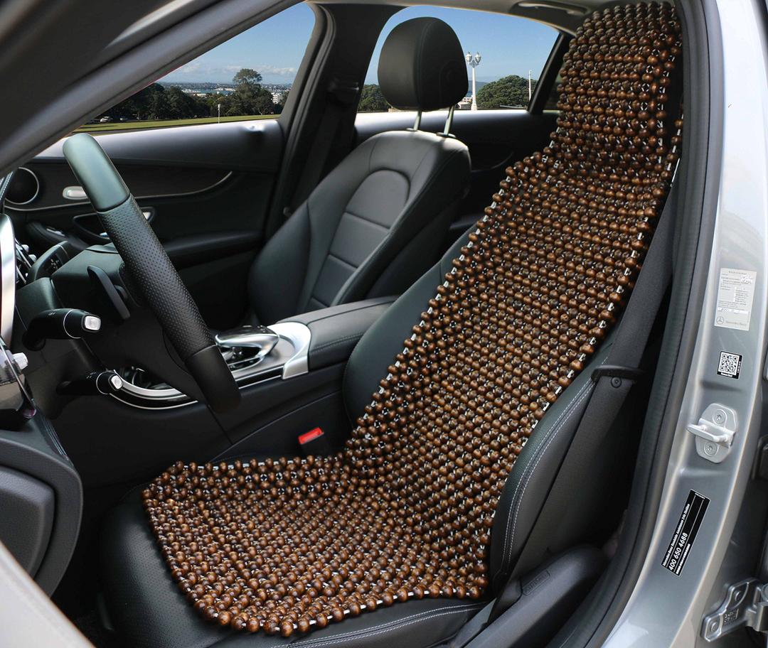 Natural Wood Beaded Seat Cover Massaging Cooling Cushion for Car Truck. Keeps The Back from Getting Sweaty While Driving. Makes Driving More Bearable and Less Painful On Long Trips