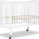 Dream On Me Folding Full-Size Convenience Baby Crib in White, GreenGuard Gold & BSA, Portable, Patented Quick Folding System, Strong Wheels, 2 Adjustable Mattress Heights (53"L x 31"W x 46"H)