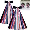 RunNico 2 Pcs Patriotic Assorted Ribbon Bow for Wreath, 30'' x 20'' Large Red White Blue Clip-On Wreaths Ribbon Decoration, 4th of July Decorative Wreath Sash Bundle for Memorial Independence Decor
