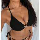 SHENHE Women's String Bikini Set Triangle Halter Starfish Sexy Brazilian Thong Swimsuits 2 Piece Black Large (Black)