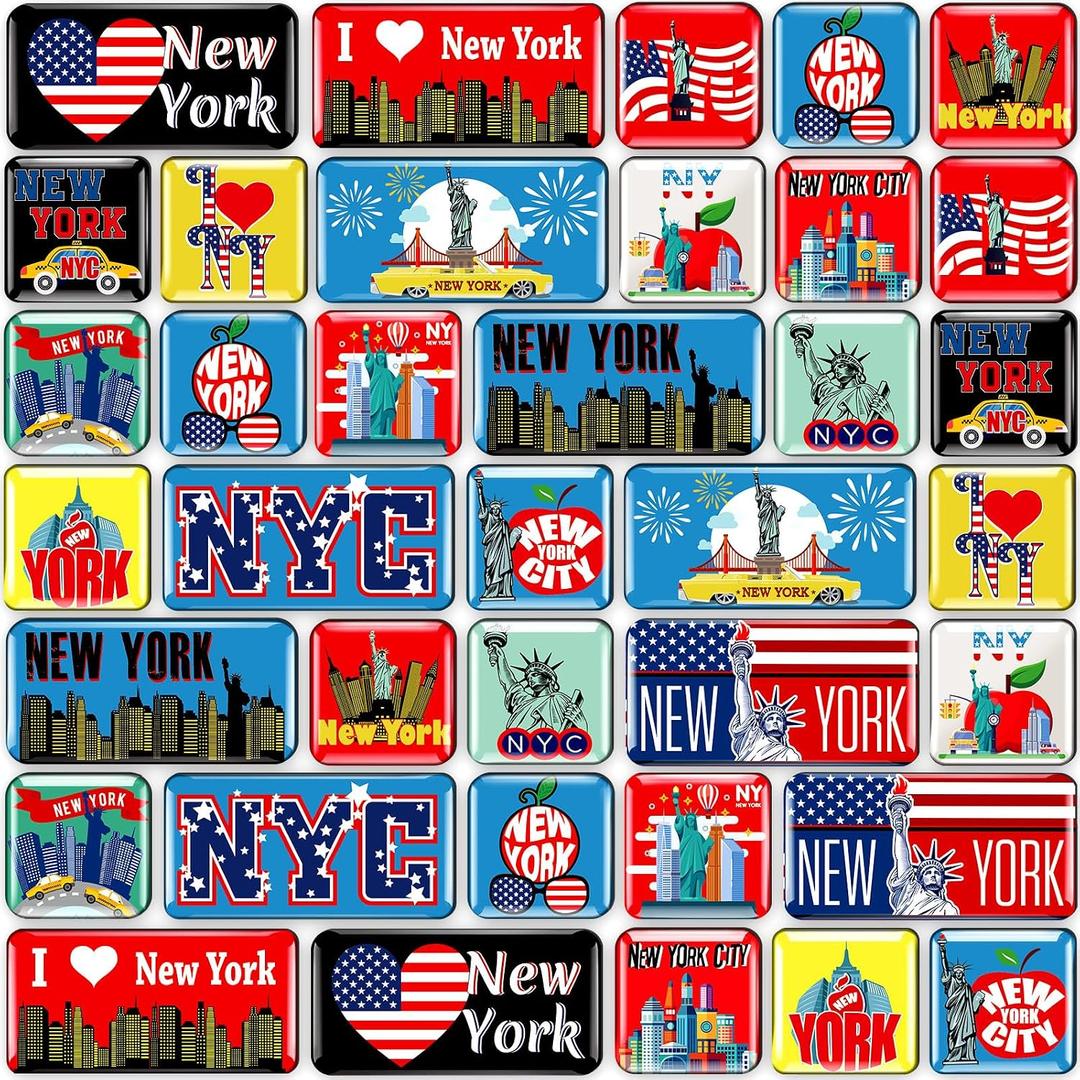 Fuyoooo 36 Pcs New York Magnets for Refrigerator Fridge Magnets Bulk Magnetic Patriotic New York Souvenirs USA Gifts Stickers for Home Decoration Accessories