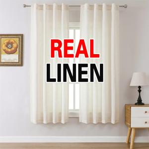 MIUCO Linen Curtains 63 Inch Length for Bedroom Living Room, Light Filtering Curtains, Modern Neutral Decor Farmhouse Drapes, Rod Pocket & Back Tab Curtains, 2 Panels 2 Tiebacks 36 Inches Wide Natural