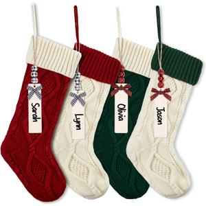 Mostop Large Christmas Stockings, 4 Pack 18" Large Size Double-Sided Cable Knitted Xmas Stockings for Xmas Holiday Christmas Party Family Decor, Pattern D