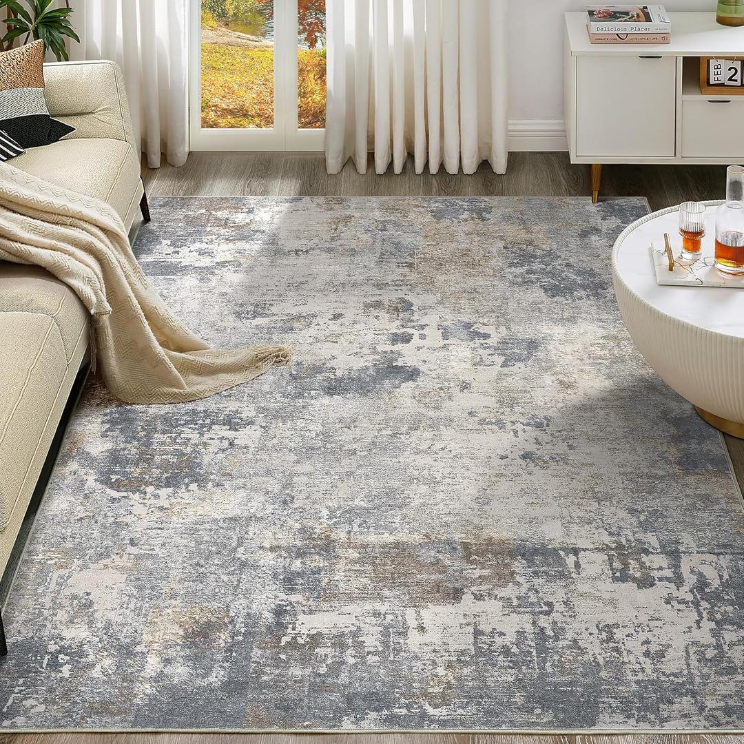 10x14 Area Rug Living Room Rugs - Washable Neutral Modern Abstract Soft Thin Large Rug Indoor Floor No Slip Rug Carpet for Bedroom Under Dining Table Home Office Decor - Blue Grey