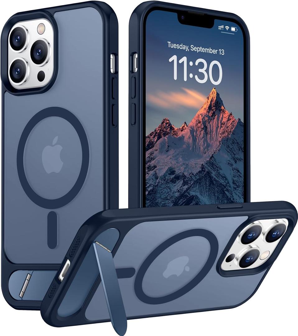Temdan Magnetic Compatible with iPhone 13 Pro Case, [Built-in Invisible Kickstand][Compatible with MagSafe] [Military Grade Shockproof] Slim Translucent Matte Phone Case for iPhone 13 Pro 6.1" (Blue)