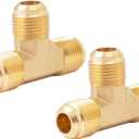 SUNGATOR 3/8 Inch Flare Propane Tee Fittings, Brass 3/8" Male Flare Barstock Tube Fittings, 3/8'' Propane Tee Tube Fittings for Gas Line, Dryer, BBO, Gas Burner (2 Pcs)