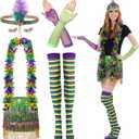 SATINIOR 8 Pcs Mardi Gras Costume Set Women, Tutu Skirt Outfit with Feather Boa & Headband, Carnival Party Favor Accessories (S)