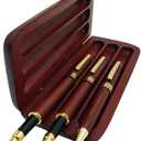 3 Pcs Wooden Pens Set with Gift Case/Best Writing Fountain Fancy Ballpoint Pen and Luxury Gel Pen with Ink Refills, Promotional Business Designer Pens
