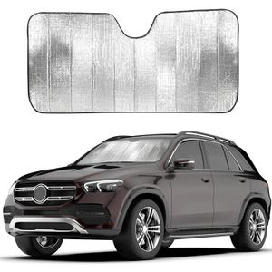 EcoNour Accordion Foldable Windshield Sun Shade | Premium Reflective Sun Visor for SUVs & Pickups Windshields | UV & Heat Reflective Sunshade with Durable Dual-Layer Design | Large (58 x 28) (Silver)