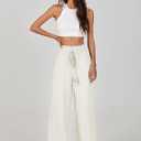 ANRABESS Women's Linen Pants Summer Casual Palazzo Beach Pant Drawstring High Waist Wide Leg Trousers Vacation Outfits Medium Beige