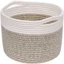 INDRESSME Small Woven Storage Basket, 9.4 x 7.1 inches, Small Round Rope Baskets with Handles, Dog Toy Storage, Mini Laundry Baskets for Organizing, Mini Toy Basket for Gifts Empty (Light Brown)
