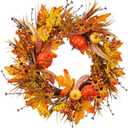 19Inch Fall Wreath, Artificial Pumpkins Maple Leaves Berry Fall Wreaths for Front Door Decor, for Home Autumn Harvest Thanksgiving Porch Outdoor Decorations.