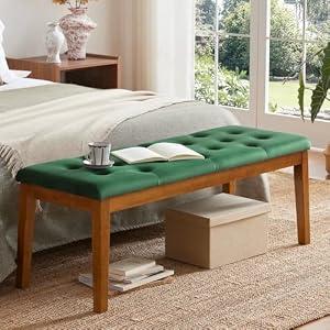 MILCIL Ottoman Bench Oversized Entryway Shoe Bench Seat Velvet Green