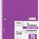 Mead Spiral Notebook, 1 Subject, Wide Ruled Paper, 7-1/2" x 10-1/2", 70 Sheets, Red (05510)