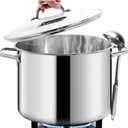 HOMICHEF 12 Quart LARGE Stock Pot with Glass Lid - NICKEL FREE Stainless Steel Healthy Cookware Stockpots with Lids 12 Quart - Mirror Polished Induction Pot - Commercial Grade Soup Cooking Pot