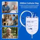 Urinary Drainage Bag 2000ml Catheter Bags, 10 Pack Professional Urine Bags for Men with Anti-Reflux Valve, 48" Tube Drainage, Adjustable Clips & Hanging Hook