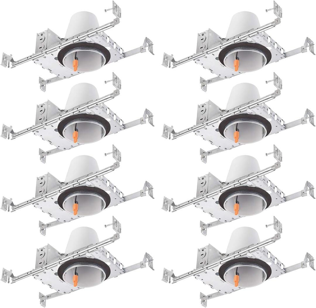 4 Inch New Construction Recessed Can, IC Rated Air Tight Ceiling Can, Easy Install, TP24 Connector & E26 Socket, Lighting Housing with J-Box, UL-Listed, 8-Pack