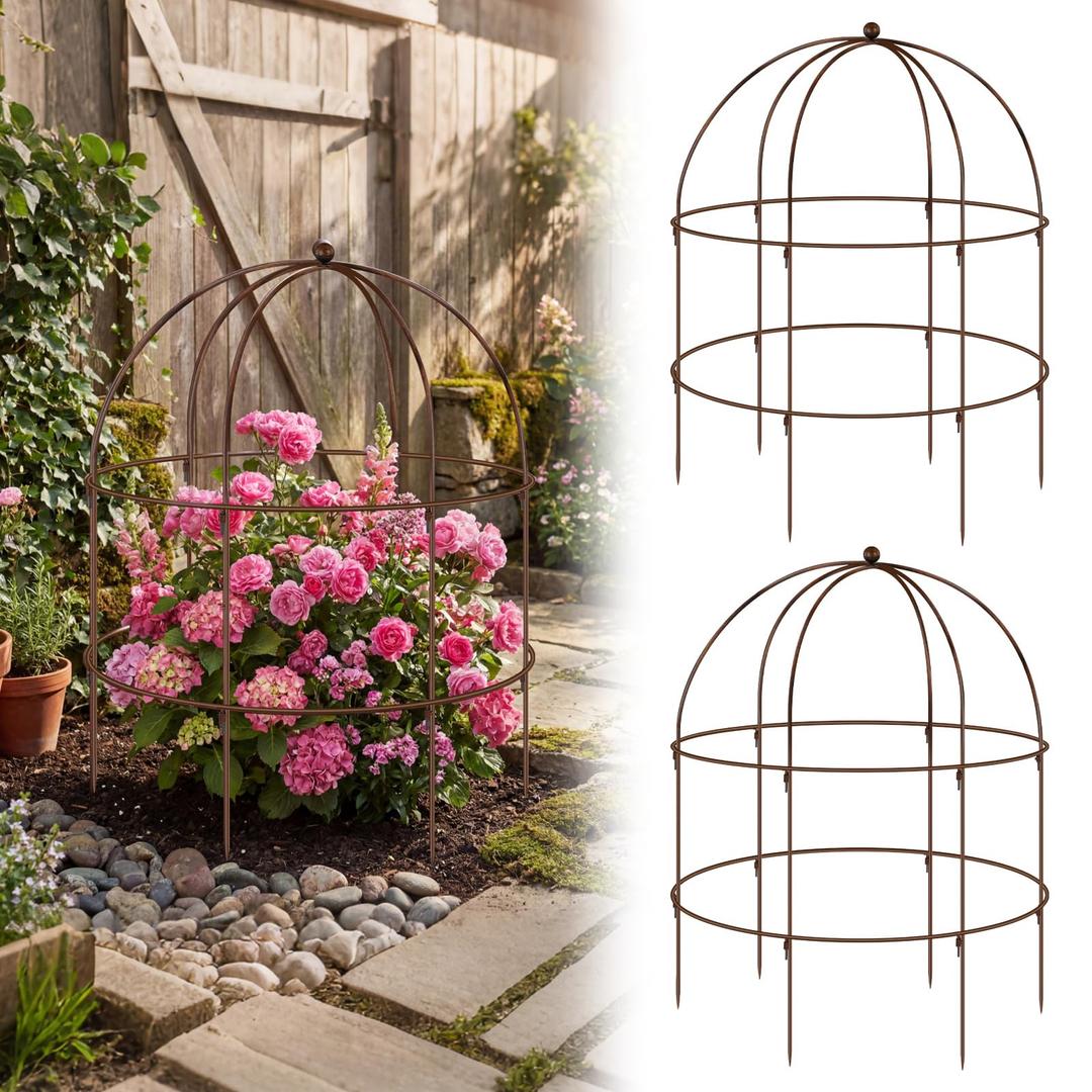 Otoolling 2 Pcs 36 28" Bronze Bird Cage Peony Climbing Plant Support Heavy Duty Metal Cage Large Plant Support Outdoor Garden Trellis for Peonies, Baptisia, Sedum & Other Perennials