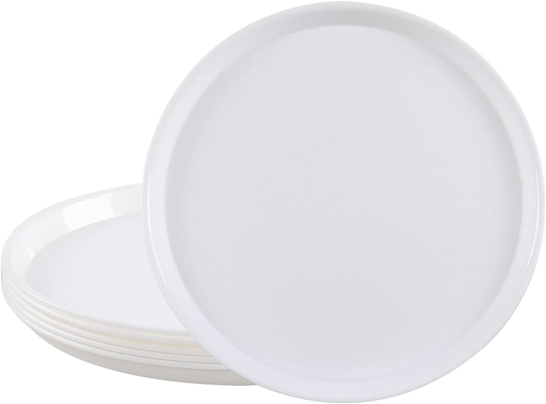 6 Packs Plastic Round Platter, 13.5-Inch Restaurant Food Serving Trays, White