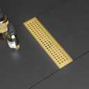 SaniteModar Linear Shower Drain, Gold Shower Drain 12 inch with Removable Grate, Brushed 304 Stainless Steel Linear Drain with Hair Strainer & Leveling Feet