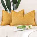 MADIZZ Chenille Velvet Throw Pillow Covers with Flange Set of 2 Super Soft Boho Textured Pillow Covers Decorative Throw Pillowcases Modern Farmhouse Home Decor for Sofa Bedroom Yellow 12x20 Inch
