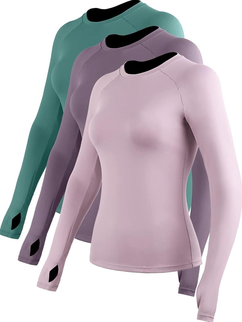 CADMUS Quick-Drying Running Long Sleeve Shirt for Women Workout Shirts (XX-Large, 09:light Pink, Purple, Dark Green, Pack of 3)