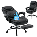 160° Reclining Office Desk Chairs with Back Support Footrest, PU Leather Wide Seat Managerial Executive Chairs, 400lbs Comfortable Ergonomic Black Recliner Office Chair with Wheels