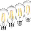 Ascher Vintage LED Edison Bulbs, 6W, Equivalent 60W, Non-Dimmable, High Brightness Warm White 2700K, ST58 Antique LED Filament Bulbs with 80+ CRI, E26 Medium Base, Clear Glass, Pack of 4