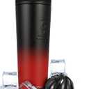 Ice Shaker Insulated Stainless Steel Shaker Bottle | 32oz, Red/Black | Cold for 30+ Hours | Insulated Cup with Twist-on Agitator | Odor-Free Bottle for Protein Shakes, Water, Smoothies, Cocktails