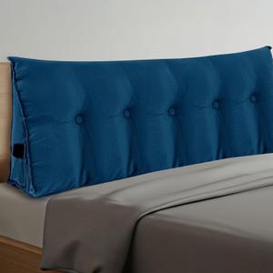 Wenqik Wedge Pillow Queen Triangular Headboard Bed Reading Backrest Back Support Long Pillow with Removable Cover for Dorm Room Supplies Housewarming Gift(Blue) (Queen (59 x 20 x 8 Inch))