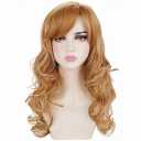 Long Curly Wavy Strawberry Blonde Highlights Natural Synthetic Hair Wigs with Bangs for Women Daily Wear, Cosplay, Halloween