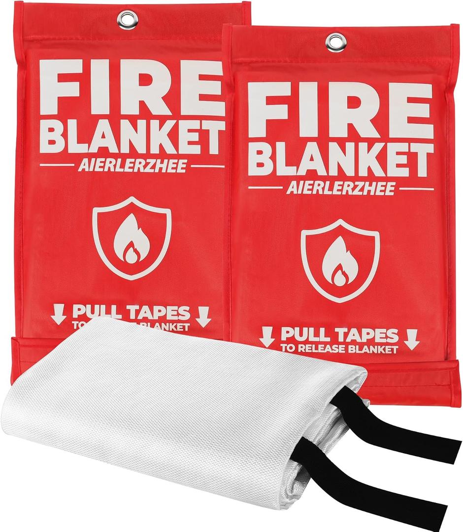 Fire Blanket 2 Pack 40"x40" CE Certified Fiberglass, Heat Resistant to 1076F No-Mess Fire Suppression for Kitchen, Grill, Car, Camping & Home Safety