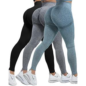 CHRLEISURE 3 Piece Workout Leggings Sets for Women, Gym Scrunch Butt Butt Lifting Seamless Leggings ( DGray, Blue, S)