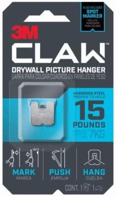 3M 3PH15M-1ES CLAW Drywall Picture Hanger & Marker, Holds 15-Lbs. - Quantity 4