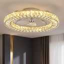 22" Modern Crystal Chandelier Ceiling Fan With Light, Smart 4-Light Color Change, LED Fandelier, Low Profile for Bedroom (Silver)