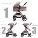 Lortsybab 2 in 1 Baby Stroller, Newborn Infant Toddler Convertible Pram Stroller for 0-36 Months Old Babies (Beige), 31"L x 14.2"W x 42"H