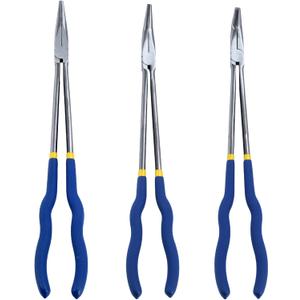 16-Inch Long Reach Pliers Set - Multi-Purpose Straight & Bent Nose Pliers (3PCS)