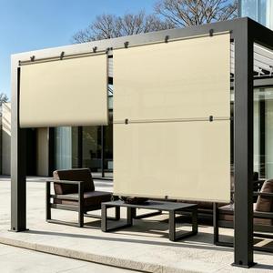 5'Wx6'H Outdoor Roller Shade Patio Cordless Blinds Roll Up Shade Exterior Foldable Sun Screen UV Block for Porch Pergola Backyard Gazebo (Beige), 60"W x 72"H
