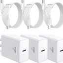 iPhone 17 Charger Fast Charging, 3Pack 20W Type C Charger USBC Block Wall Plug C Port Cargador Brick for iPhone 17/17 Pro/17 Pro Max/Air/16 Plus/15/16e iPad Air Pro Mini with 6FT USB C to USB C Cord (White)