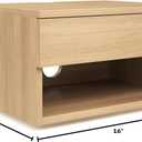 Nathan James Jackson Wall Mounted Floating Bedroom Nightstand with Storage Drawer and Modern Open Shelf Cubby, Light Oak Wood