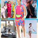 Mens 80s Workout Costume 90s Outfit for Men - Retro Neon 5 Piece Halloween Cosplay Couples Costume Set (Pink, XXL)