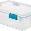 Sterilite 37 Qt Gasket Box, Stackable Storage Bin with Latching Lid and Tight Seal, Plastic Container to Organize Basement, Clear Base and Lid, 1-Pack