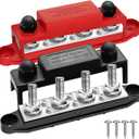250A 12V Bus Bar Marine Power Distribution Block with Cover with 4 x 3/8Post 6 x #8 Screws Terminals,Battery Bus Bar (Pair,Red & Black),Automotive Busbars 12 Volt for Car Boat Solar Wiring
