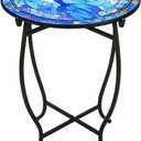 Indoor Outdoor Metal Round Side Table, 14 Inch Round Patio Coffee Bistro Table, Weather Resistant Black Metal Side Table for Patio Balcony Yard Porch Garden, Plant Stand for Indoor Outdoor Use (Fish)