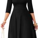 Nmoder Casual Dresses for Women Semi Formal Fit and Flare 3/ 4 Sleeve A-line Church Work Dress with Pockets Black New, XL