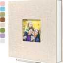 Large Photo Album Self Adhesive, DIY Scrapbook Album for 3x5 4x6 8x10 Pictures, 60 Pages Light Beige Linen Cover Memory Book, Ideal Gift for Family Wedding Baby Christmas Anniversary