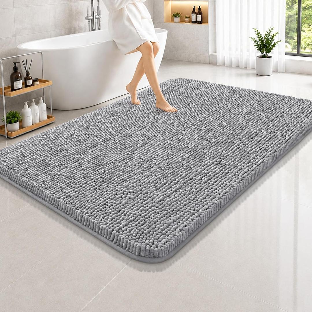 Arotive Bathroom Rugs 84x60, Soft Absorbent Shaggy Chenille Bath Rugs
Grey, Machine Washable Rubber Backing Bath Mats for Bathroom Floor Tub and Shower Home Decor Accessories