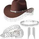 Hercicy 5 Pcs Western Glitter Cowgirl Hat Rhinestone Women Cowboy Hat Sparkly Jewelry Costumes for Disco Bride Party (Brown)