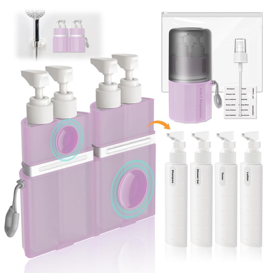 Travel Bottles for Toiletries, TSA Approved Travel Shampoo and conditioner Bottles with Suction Cups, Pink