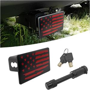 AUCELI American Flag Metal Car Trailer Hitch Cover, Heavy Auto Tow Plug for 2 lnch Receivers, Vehicle Exterior Accessories with 5/8-Inch Pin Diameter Lock, Universal for Truck SUV Sedan (Red)